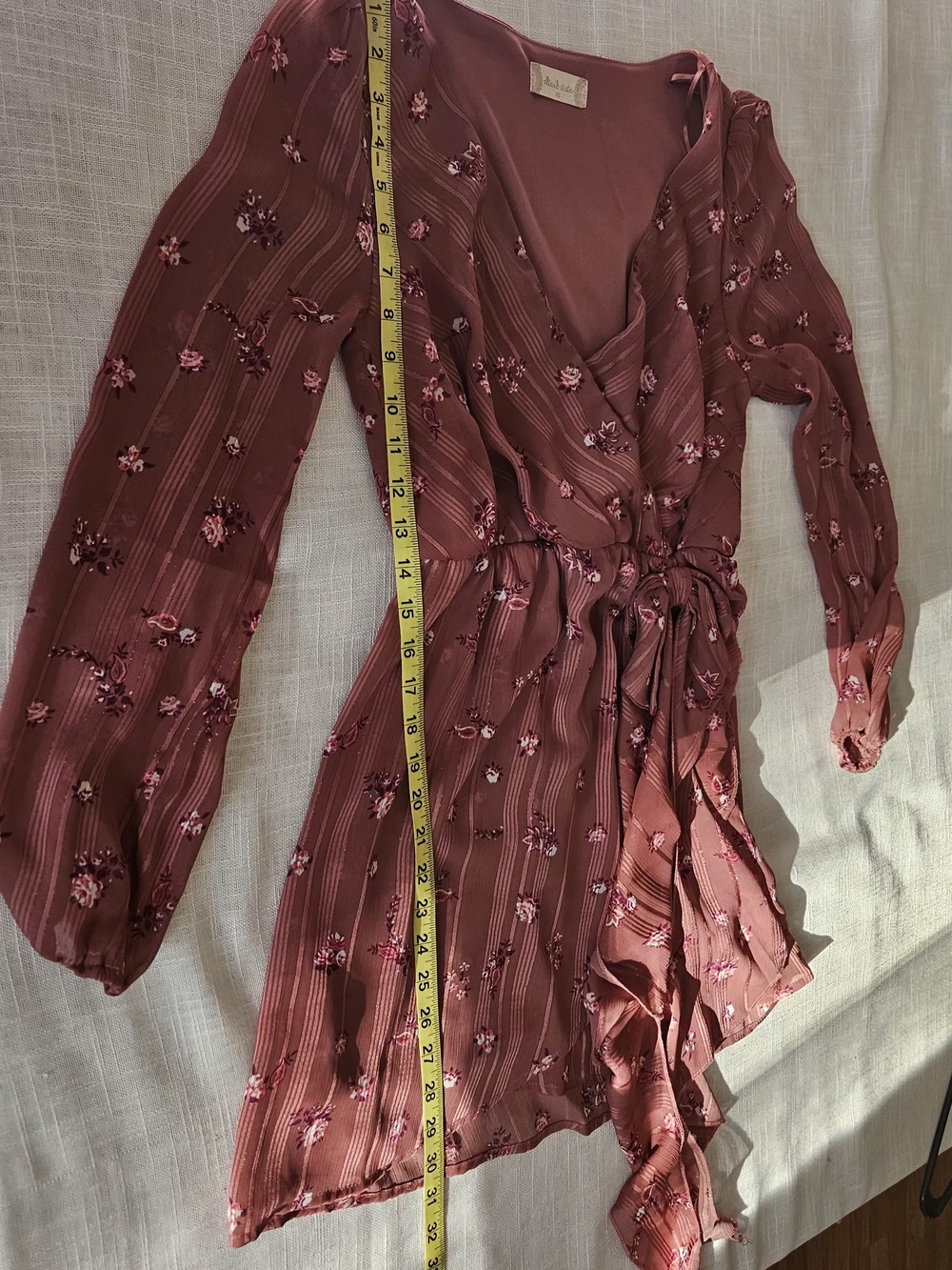 Altar'd State Mauve Floral Wrap Mini Dress Long Sleeve Cottagecore Size XS Lott - Picture 13 of 16
